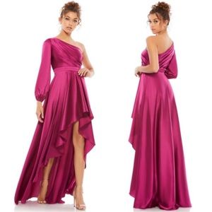 Mac Duggal 49141 Size 6 Satin Berry Pink Purple One Shoulder High Low Gown Dress